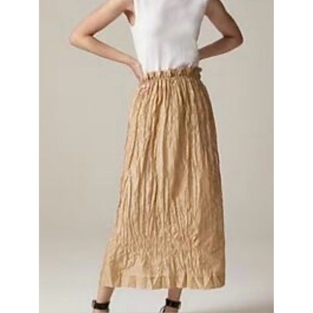 j. crew Tan Crinkled Gathered Elastic Waist Midi Skirt Size Small